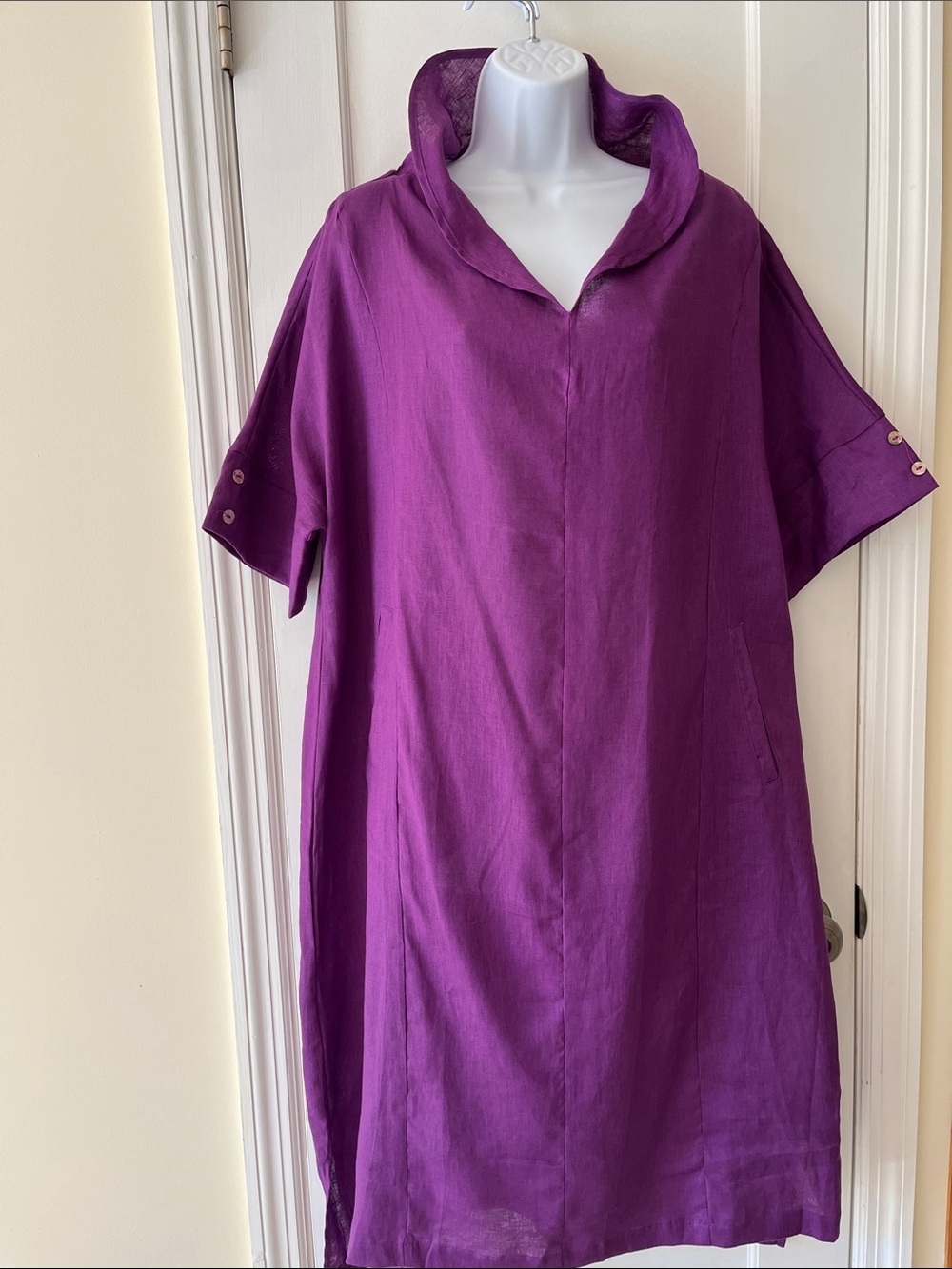 NWT Lintico Linen Short-Sleeve Dress Loose Fit Purple Women's Large Lagenlook